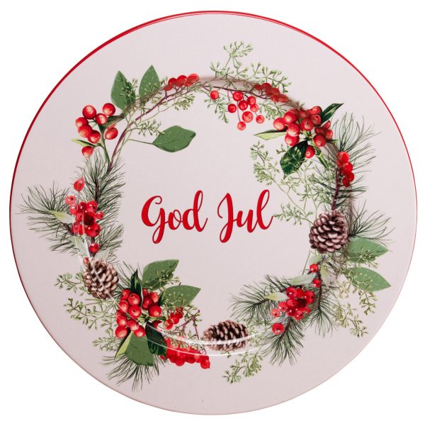 Julefat i metall med Krans God Jul