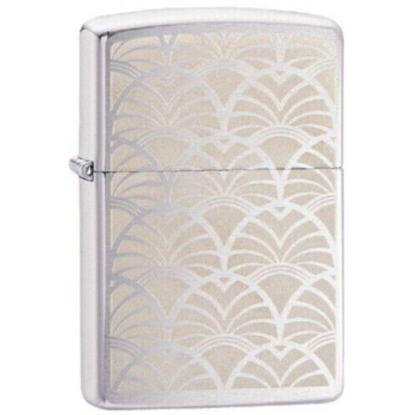 Engraved Polished Chrome Deco Fans Zippo Lighter
