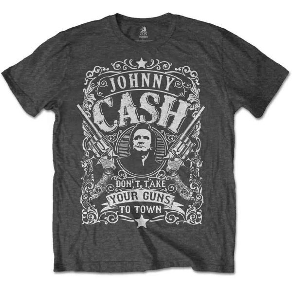 Johnny Cash Unisex T-Shirt: Don't take your guns to town (Charcoal Grey)