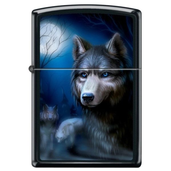 Wolves Under Moon Black Zippo Lighter