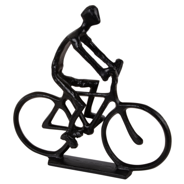 En Figur syklende matt sort metall