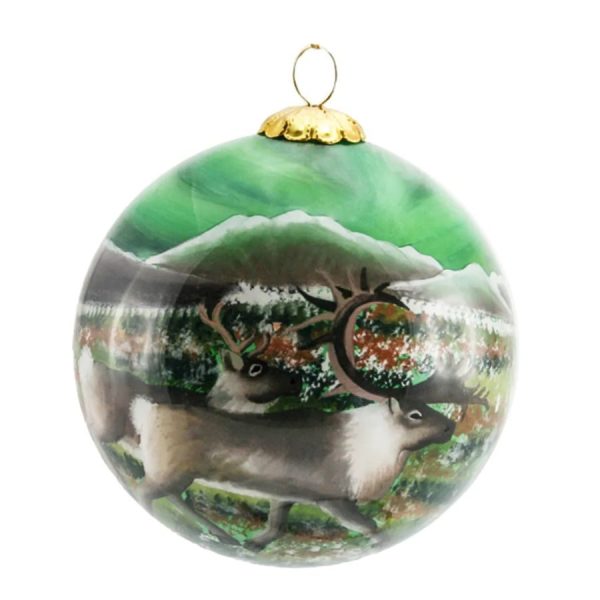 Julekule, håndmalt, Nordlys og reinsdyr