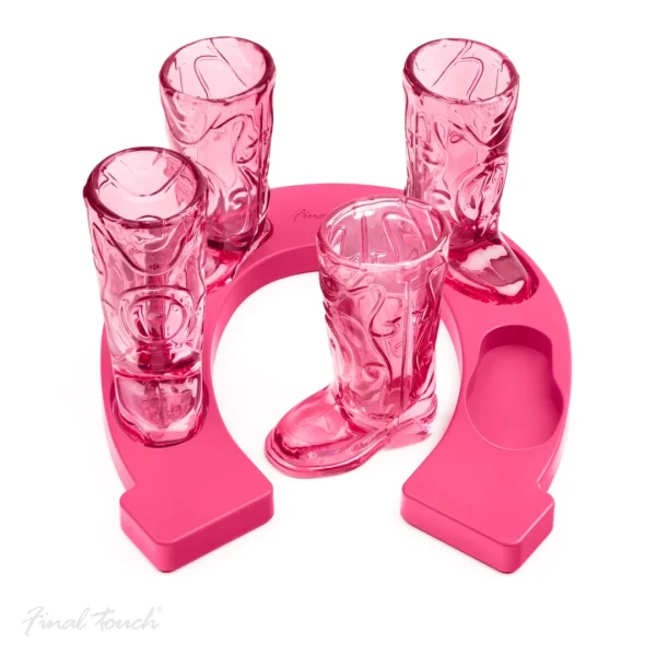 Final Touch Pink Cowboy Boot Shot Glasses 4pk with Stand