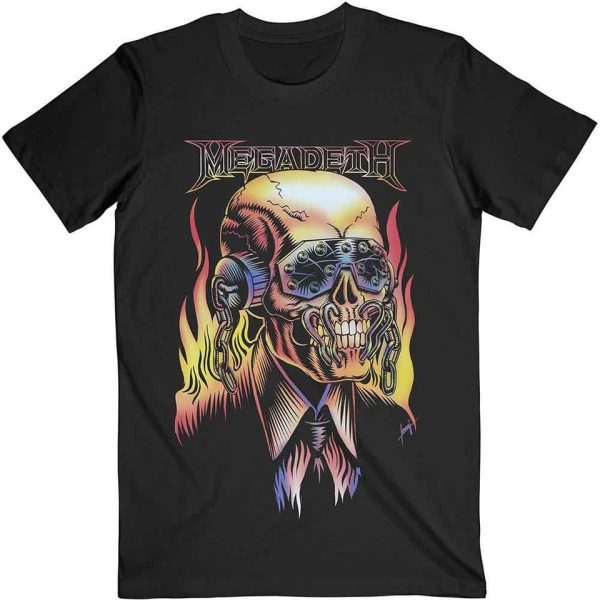 Megadeth Unisex T-Shirt: Flaming Vic (Black)