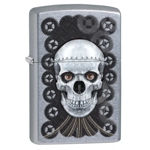 Metal Skull and Gears - Street Chrome Zippo Lighter